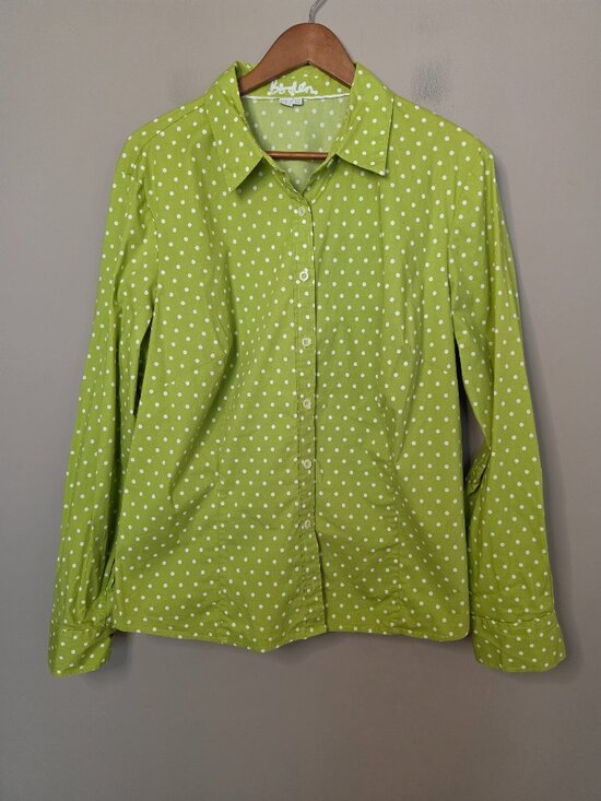 Boden Tops - Boden Lime Green & White Polka-dot Button Front Long Sleeve Blouse Size 18